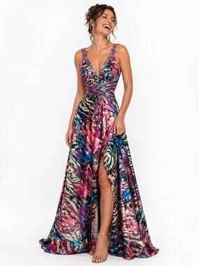 Vintage Cache Multicolor Party Burst Vibrant Dress Cutout Sides Beaded Size 6